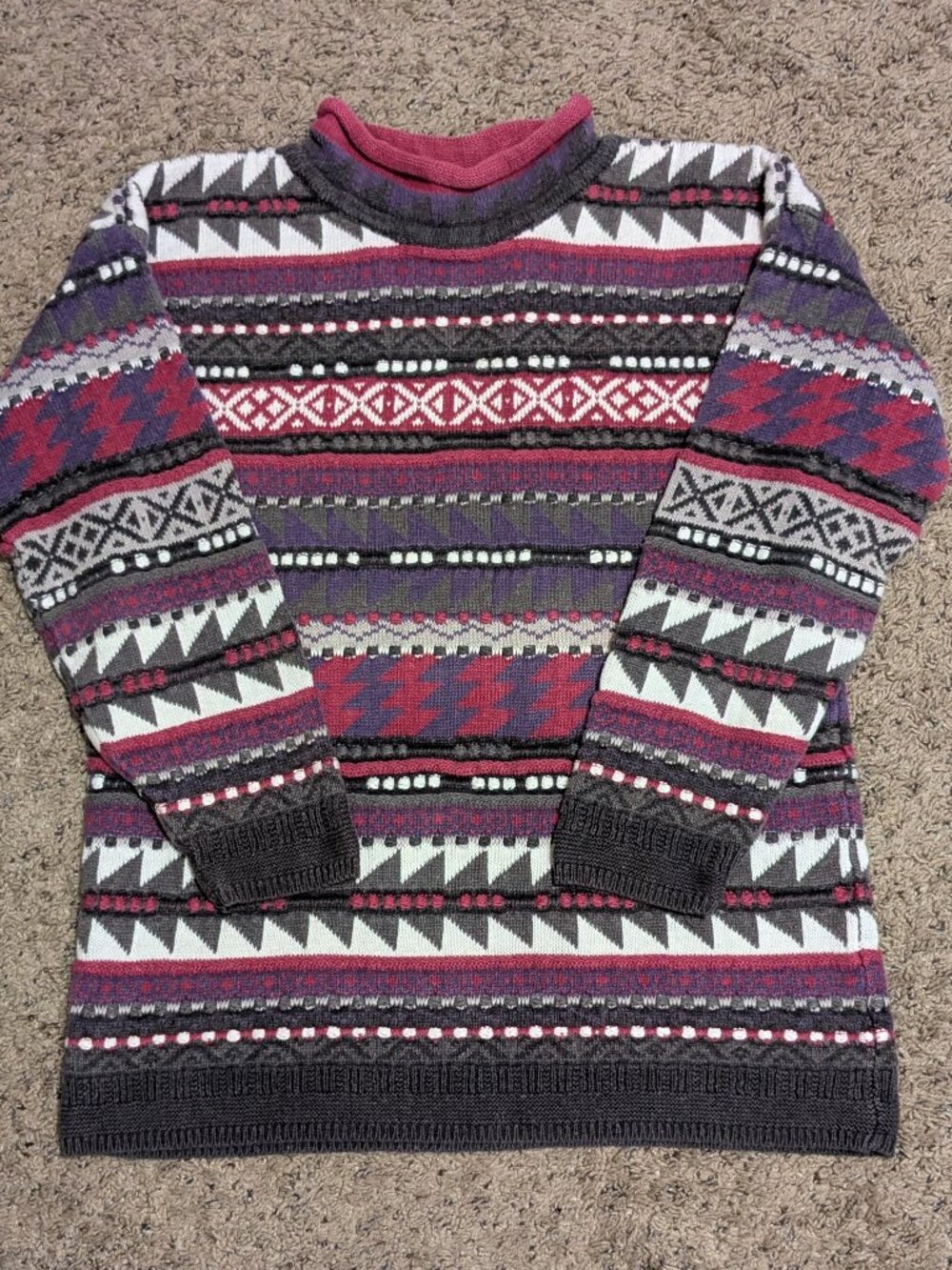 Segrets Sun Prints 90s Vintage Sweater Pink Purple Aztec Geometric Womens Small